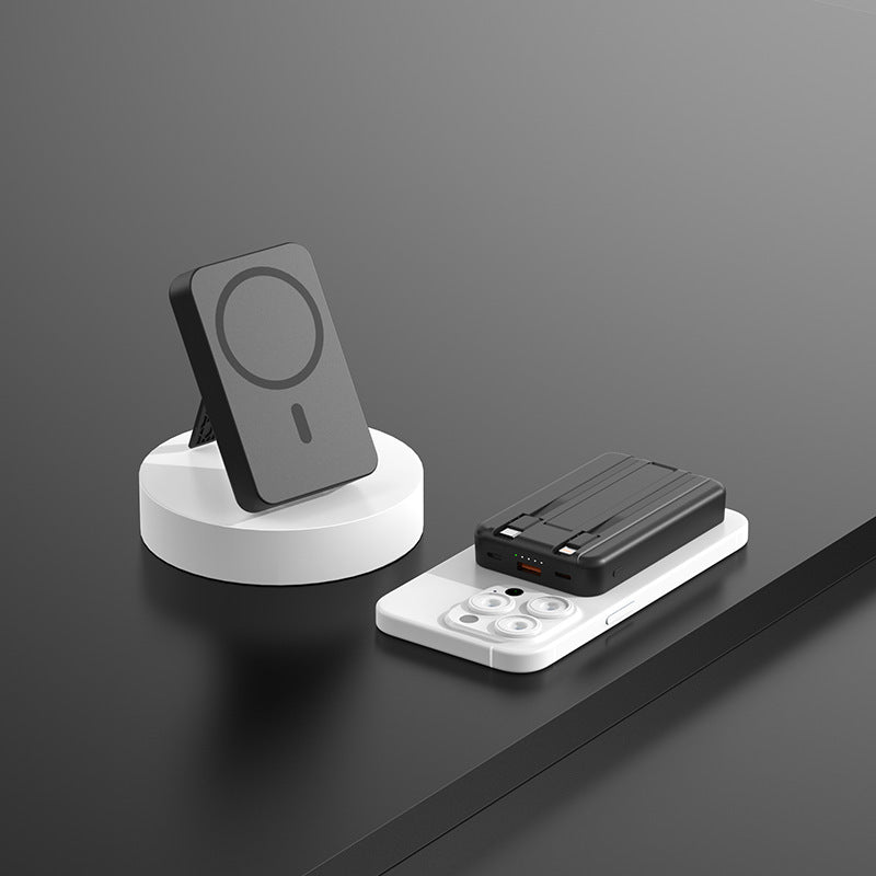 Magnetische Powerbank mit Qi-Lade- und Standfunktion Skanto