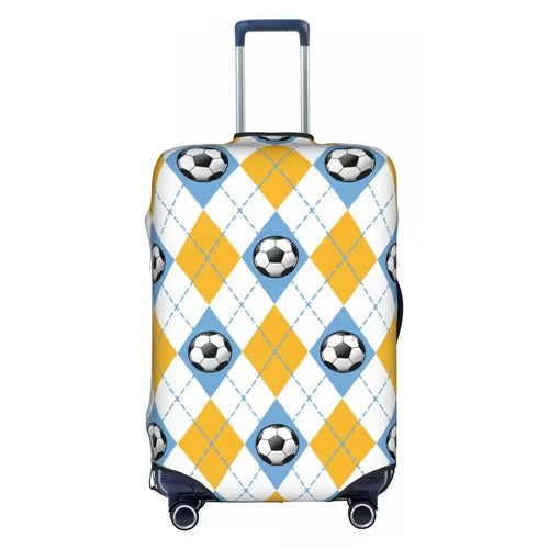 Unisex nicht-elastische Kofferhülle mit Fußball-Rautenmuster, reißfester Stretchhülle für Trolley mit Griff- und Radausschnitten Skanto