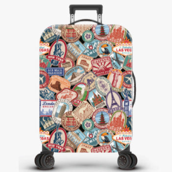 Unisex robuster Hartschalen-Trolley mit nostalgischem Eisenbahn-Collage-Print, 360-Grad-Schwenkrollen und ausziehbarem Teleskopgriff Skanto