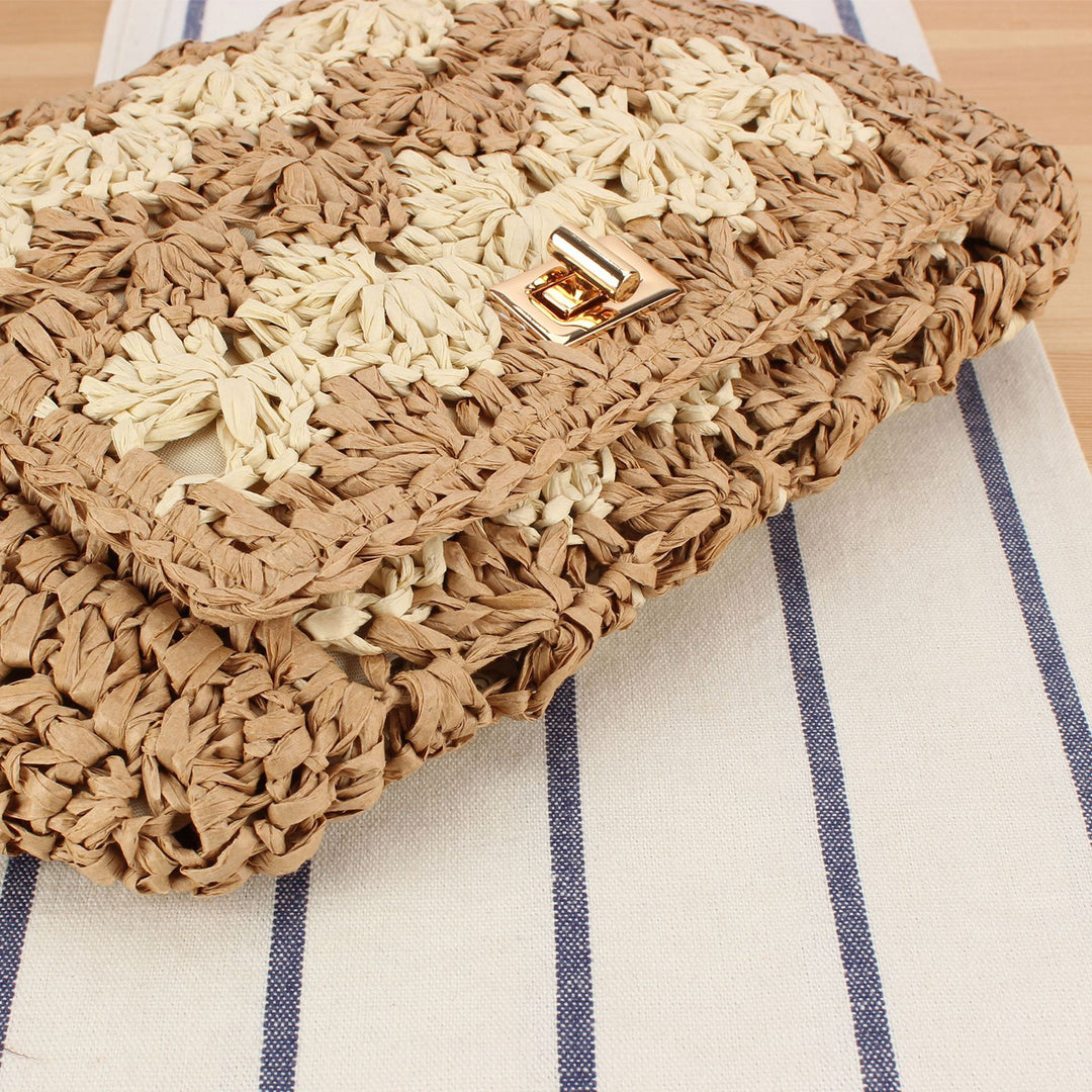 Schultertasche aus handgefertigtem geflochtenem Naturmaterial mit elegantem Verschluss Skanto
