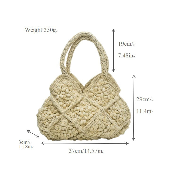 Skanto Makramee-Handtasche mit botanischen 3D-Applikationen Skanto