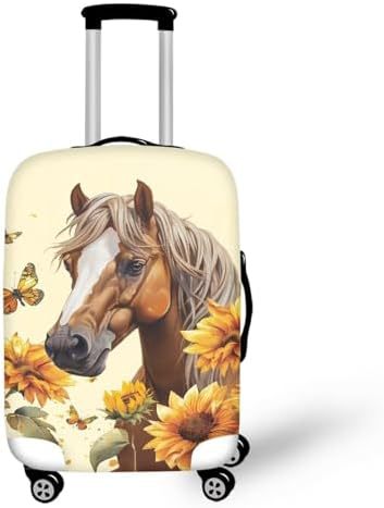 Unisexer nicht-elastischer Kofferbezug mit Pferde- und Sonnenblumenmotiv, strapazierfähiger Stretch-Schutz für Hartschalen-Trolley mit Reißverschluss Skanto