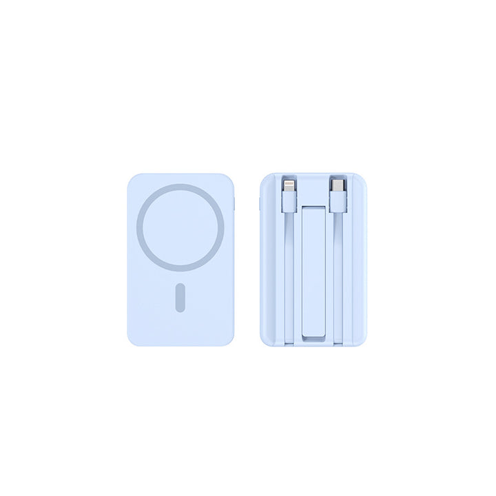Tragbare Powerbank mit integrierten Ladekabeln und Qi-Ladefunktion Skanto