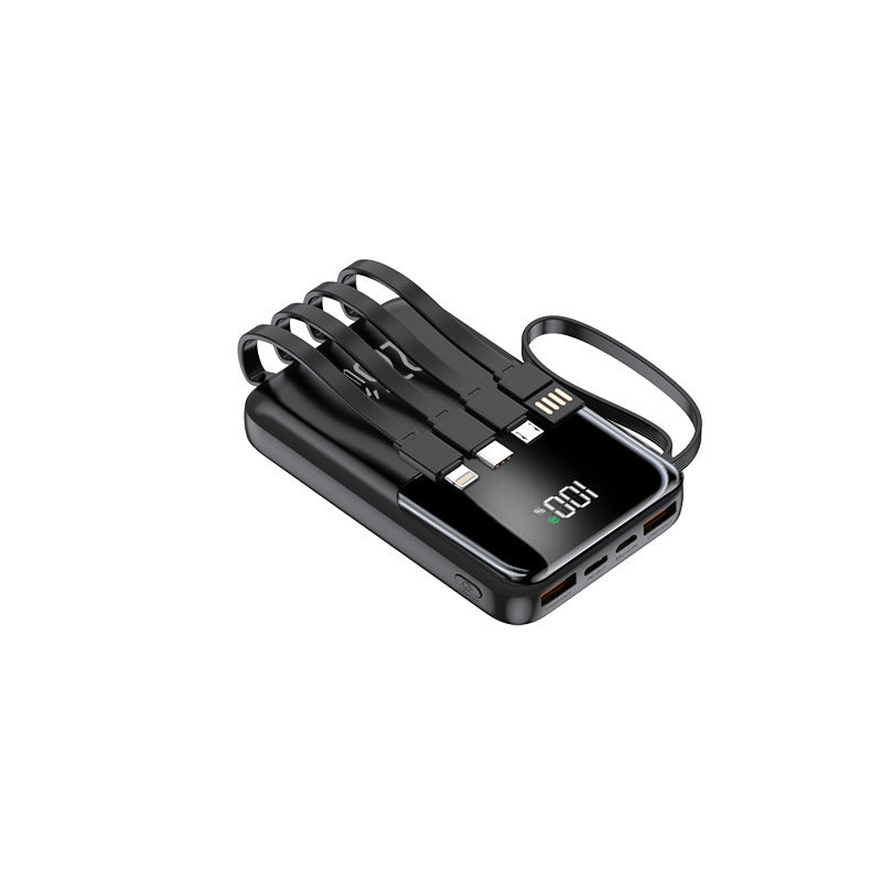 Tragbare Powerbank mit mehreren integrierten Ladekabeln und Digitalanzeige Skanto