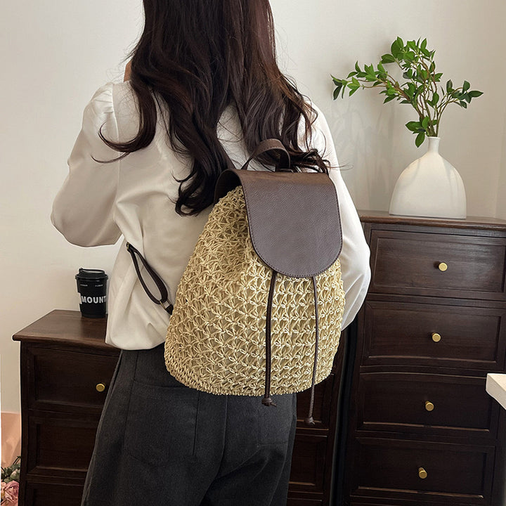 Makramee-Rucksack mit Lederklappe Skanto