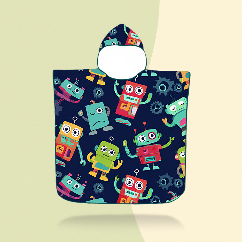 Bunter Kapuzenponcho mit Robotermotiv Skanto