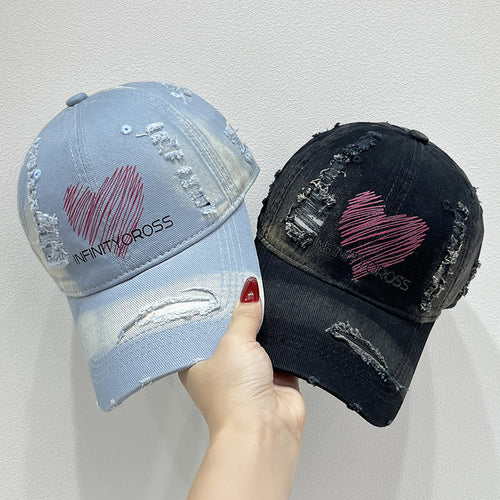 Damen Baseballkappe im Used-Look mit Herzstickerei, Skanto