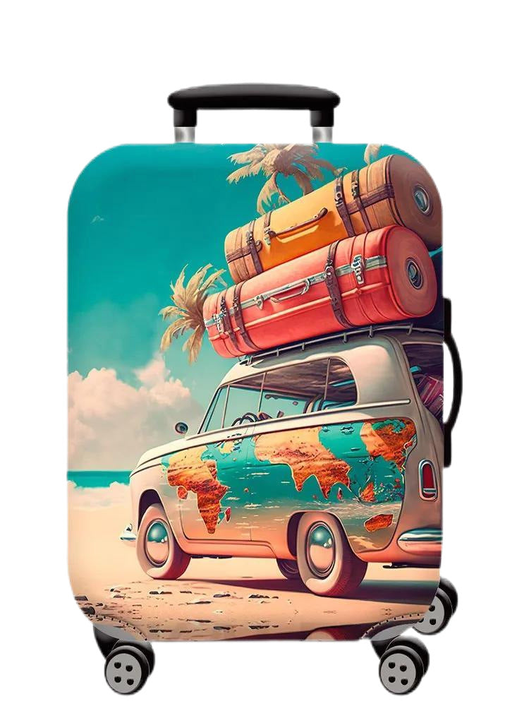 Unisex Hartschalen-Kabinentrolley mit Vintage-Reiseillustration, 360°-Drehrädern und Teleskopgriff Skanto
