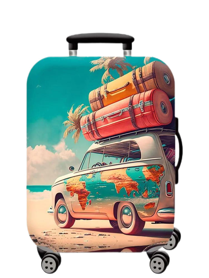 Unisex Hartschalen-Kabinentrolley mit Vintage-Reiseillustration, 360°-Drehrädern und Teleskopgriff Skanto