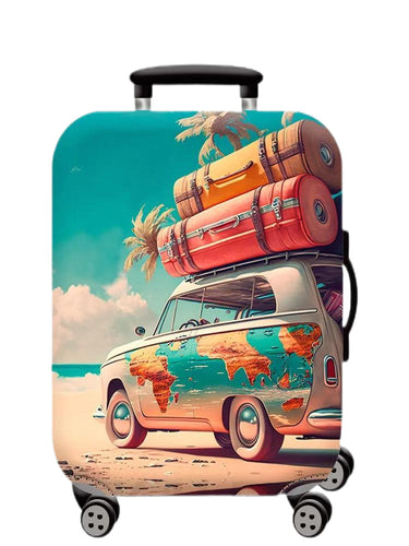 Unisex Hartschalen-Kabinentrolley mit Vintage-Reiseillustration, 360°-Drehrädern und Teleskopgriff Skanto