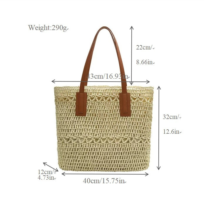 Handgefertigte Strandtasche mit breiten Ledergriffen Skanto