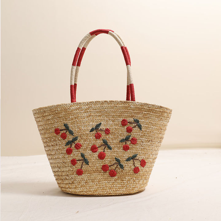 Handgemachte Korbtasche mit lebhaftem Blumenstickerei-Design Skanto