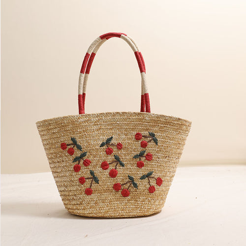 Handgemachte Korbtasche mit lebhaftem Blumenstickerei-Design Skanto