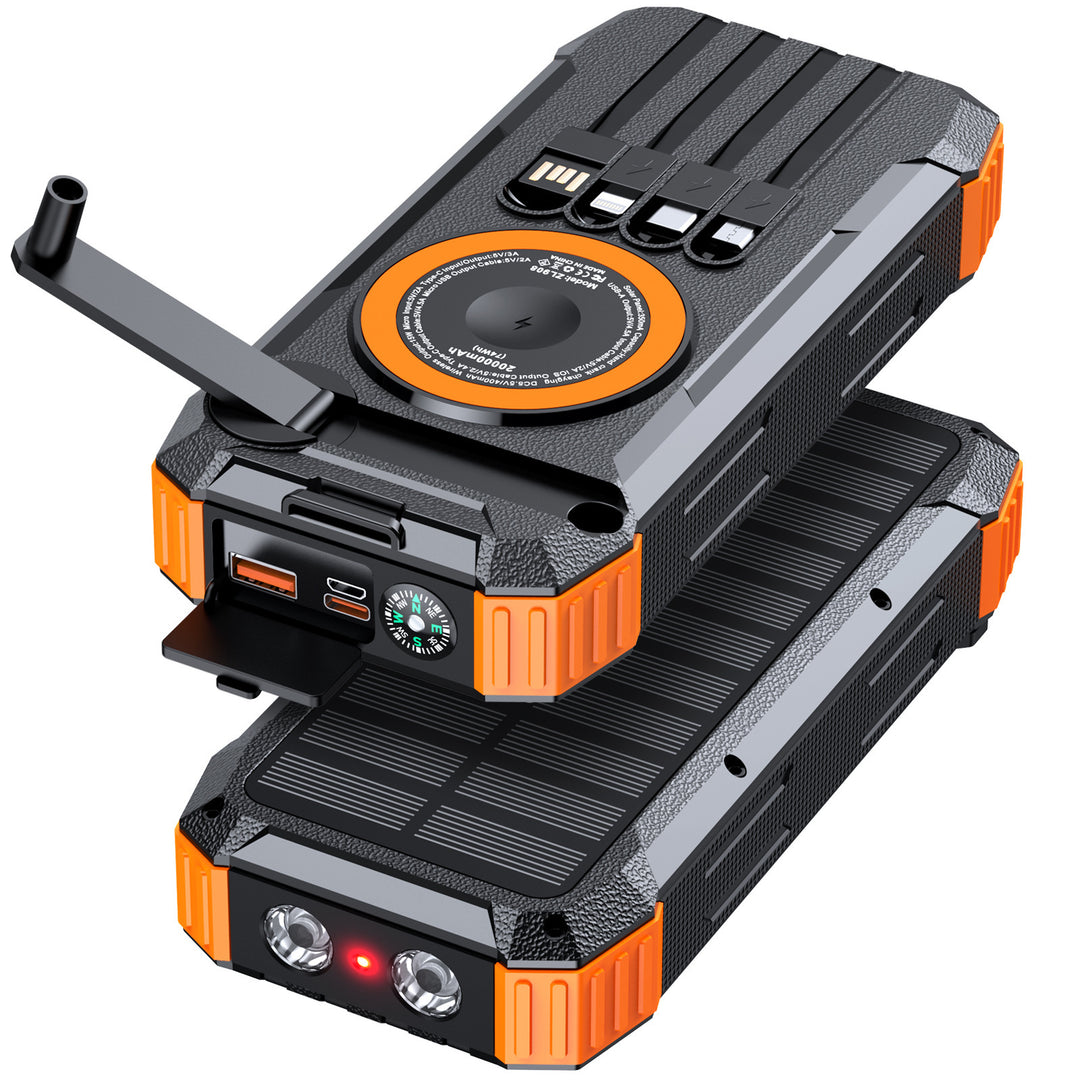 Multifunktionale Solar Powerbank mit LED-Licht und integriertem Ladekabel Skanto