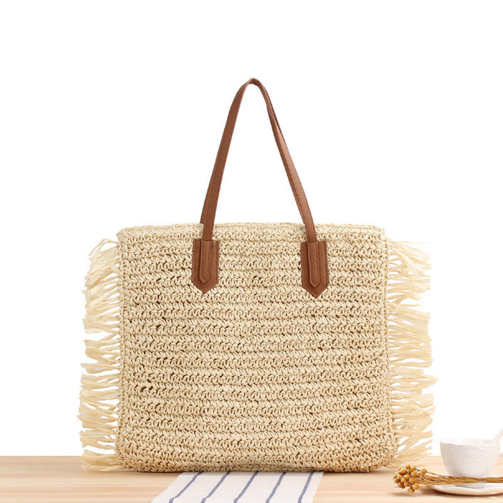 Strandtasche mit Fransen-Design aus Naturgeflecht Skanto