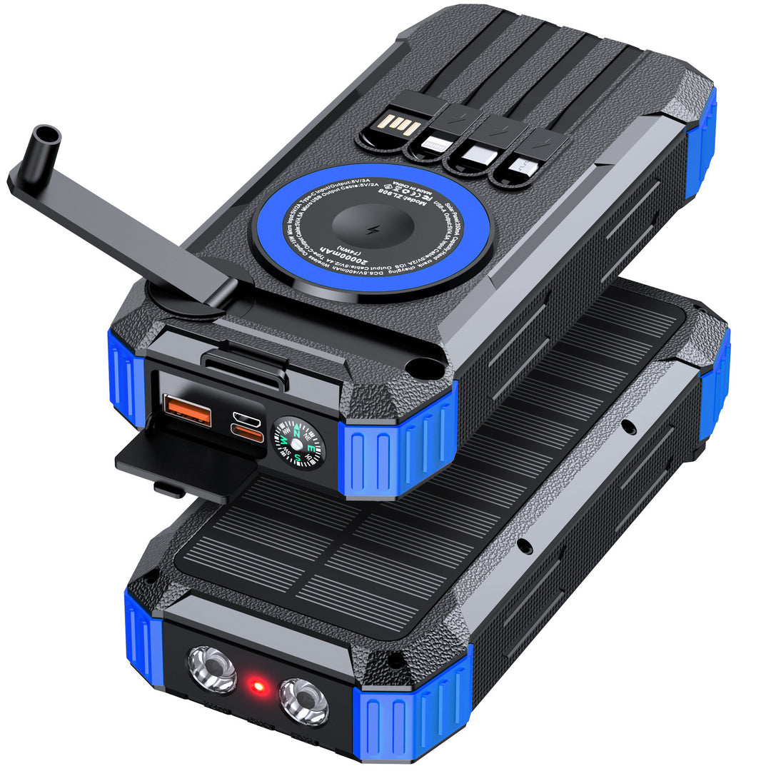 Multifunktionale Solar Powerbank mit LED-Licht und integriertem Ladekabel Skanto