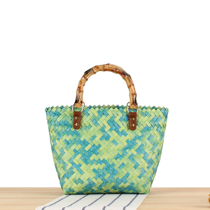 Elegante Strohtasche mit Bambusgriff Skanto