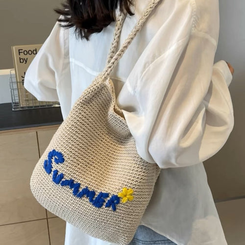 Handgemachte Baumwolltasche mit hellem Sommermotiv Skanto