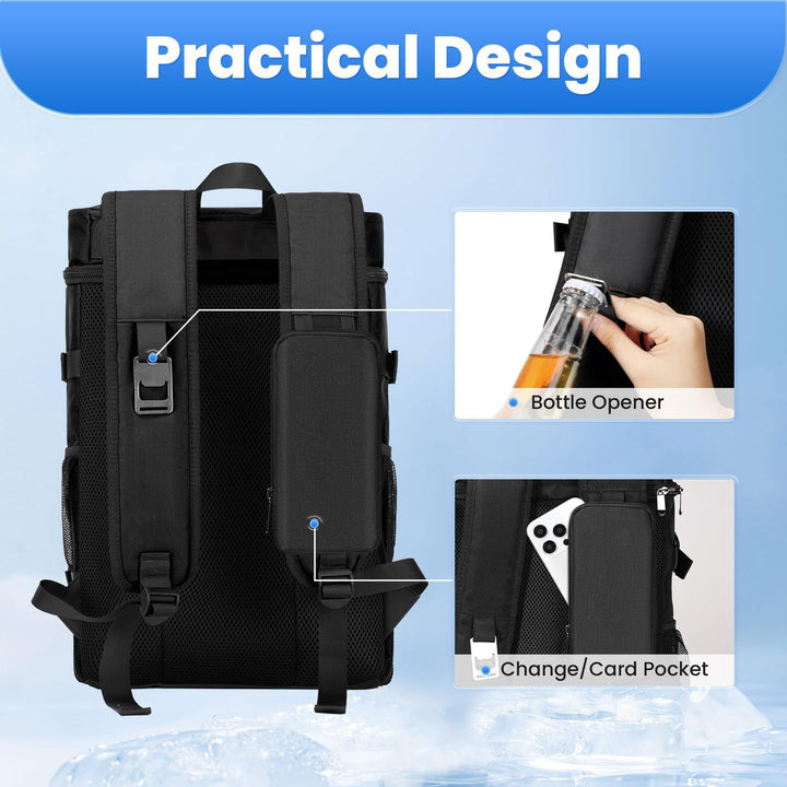 Unisex isolierter Kühlrucksack mit seitlichen Flaschenhaltern, elastischem Kordelzug und gepolstertem Tragesystem Skanto