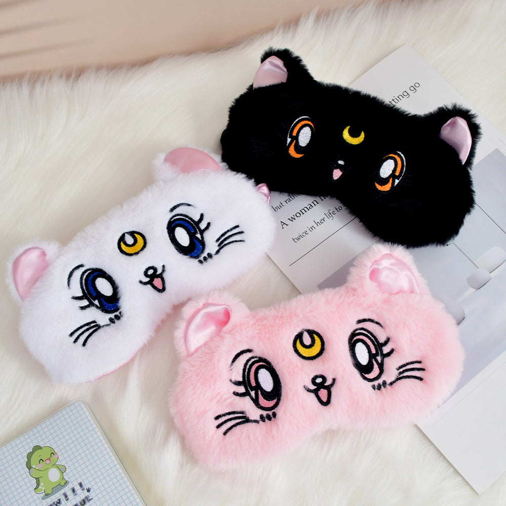 Nan flauschige Schlafmaske für Damen mit besticktem Katzenmotiv und weichem Komfort Skanto