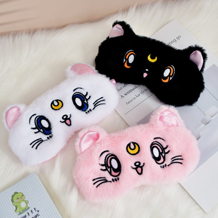 Nan flauschige Schlafmaske für Damen mit besticktem Katzenmotiv und weichem Komfort Skanto