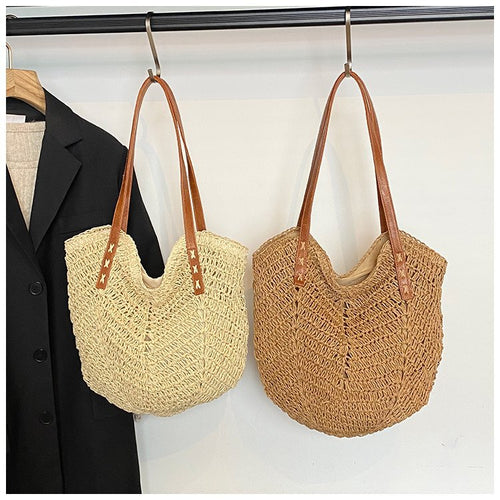 Elegante Stroh-Schultertasche mit Lederakzenten Skanto