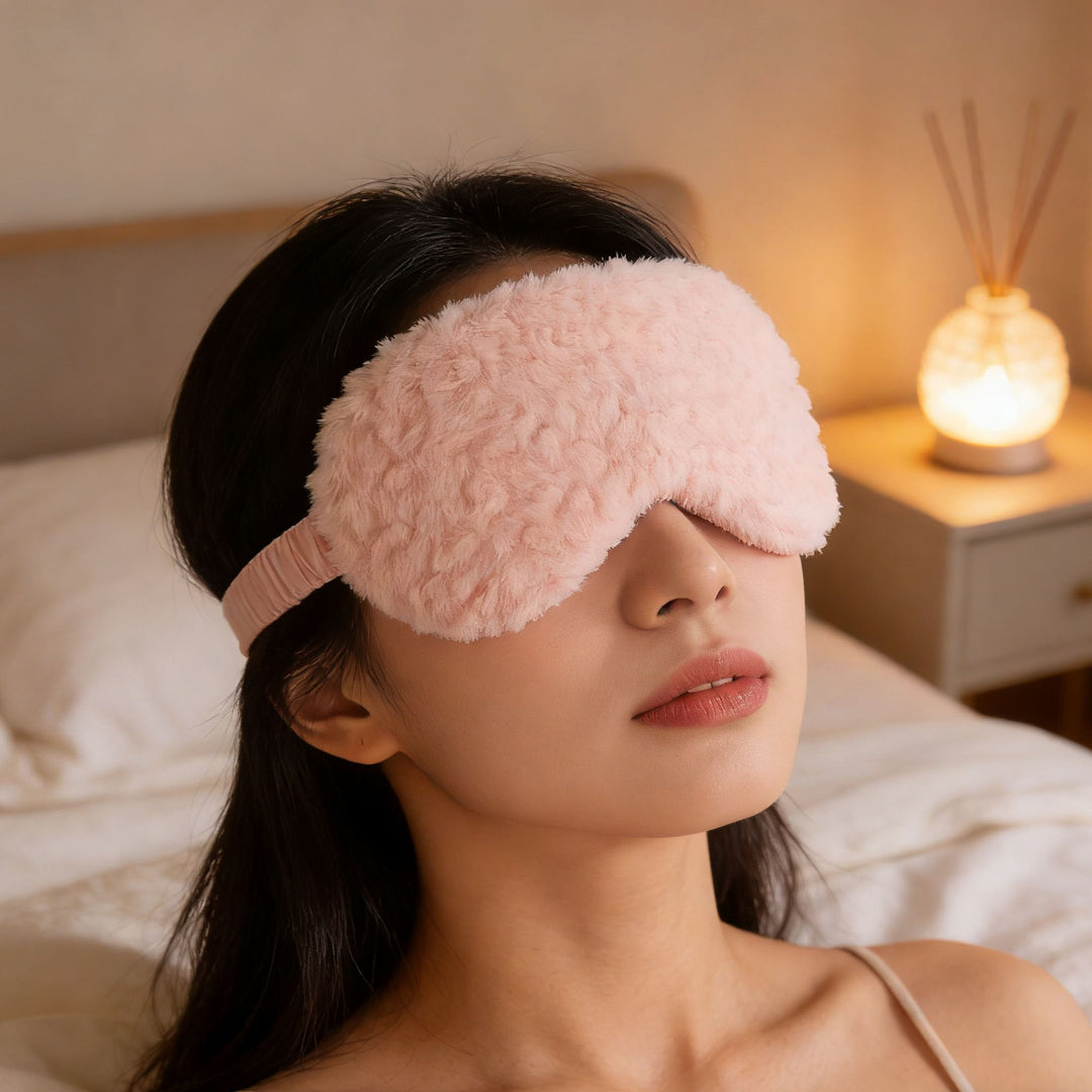Luxuriöse Schlafmaske für Damen mit voluminösem Kunstfellbezug und weich gepolstertem Augenbereich Skanto