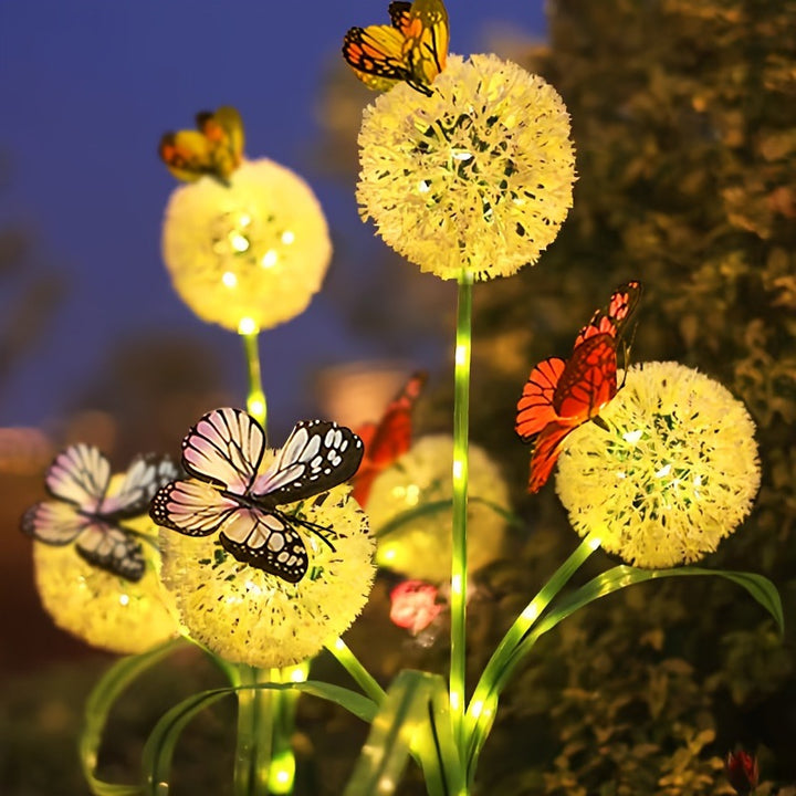 Skanto Solar-Pusteblumen-Kugel-Gartensteckerleuchten mit Schmetterlingsakzent und Dämmerungssensor Skanto