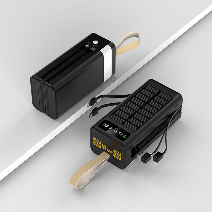 Solar-Powerbank mit integrierten Ladeanschlüssen und digitalem Display Skanto