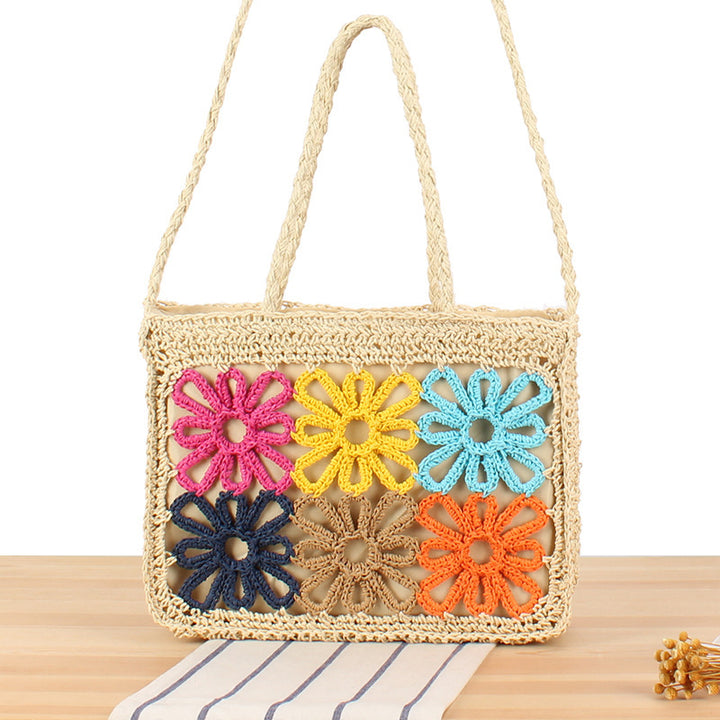 Stylische Tragetasche mit handgehäkeltem Blumenmuster Skanto