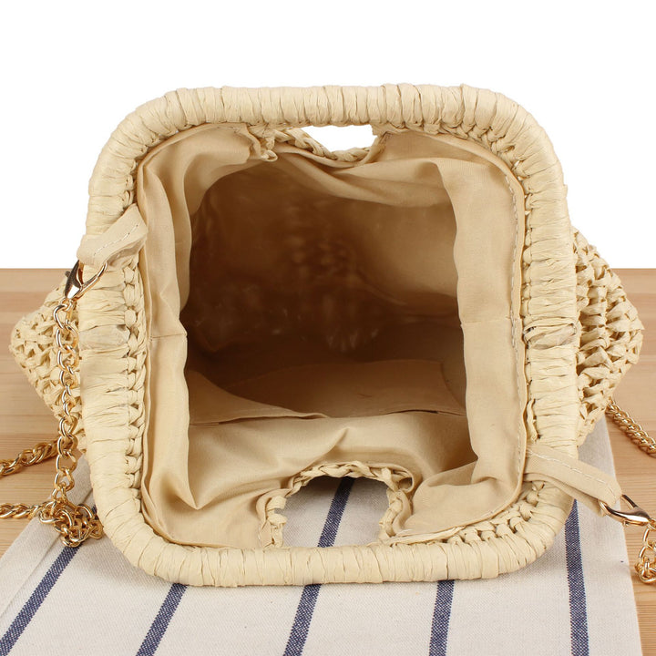 Schultertasche aus handgeknüpftem Naturmaterial mit elegantem Kettenriemen Skanto