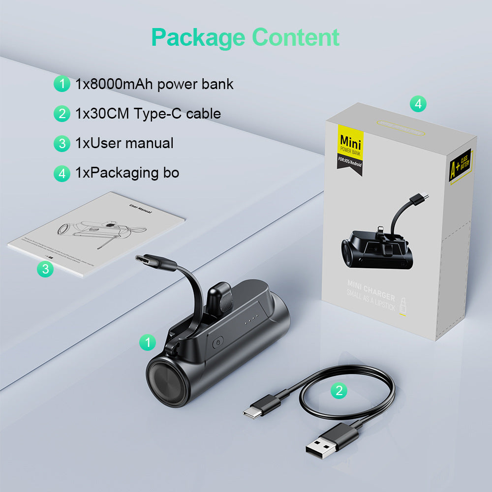 Mini-Powerbank mit integriertem Ladekabel Skanto