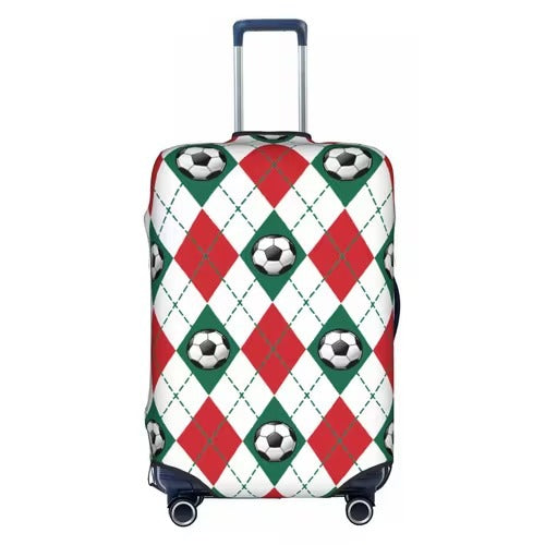 Unisex nicht-elastische Kofferhülle mit Fußball-Rautenmuster, reißfester Stretchhülle für Trolley mit Griff- und Radausschnitten Skanto