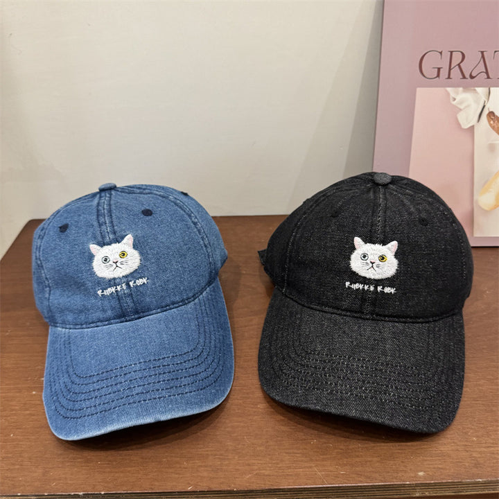 Damen entspannte Baumwoll-Baseballkappe mit Katzen-Detail Skanto