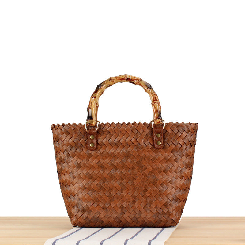 Elegante Strohtasche mit Bambusgriff Skanto