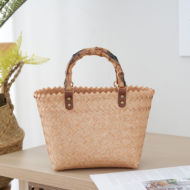 Handtasche aus gewebtem Material mit Bambusgriff Skanto