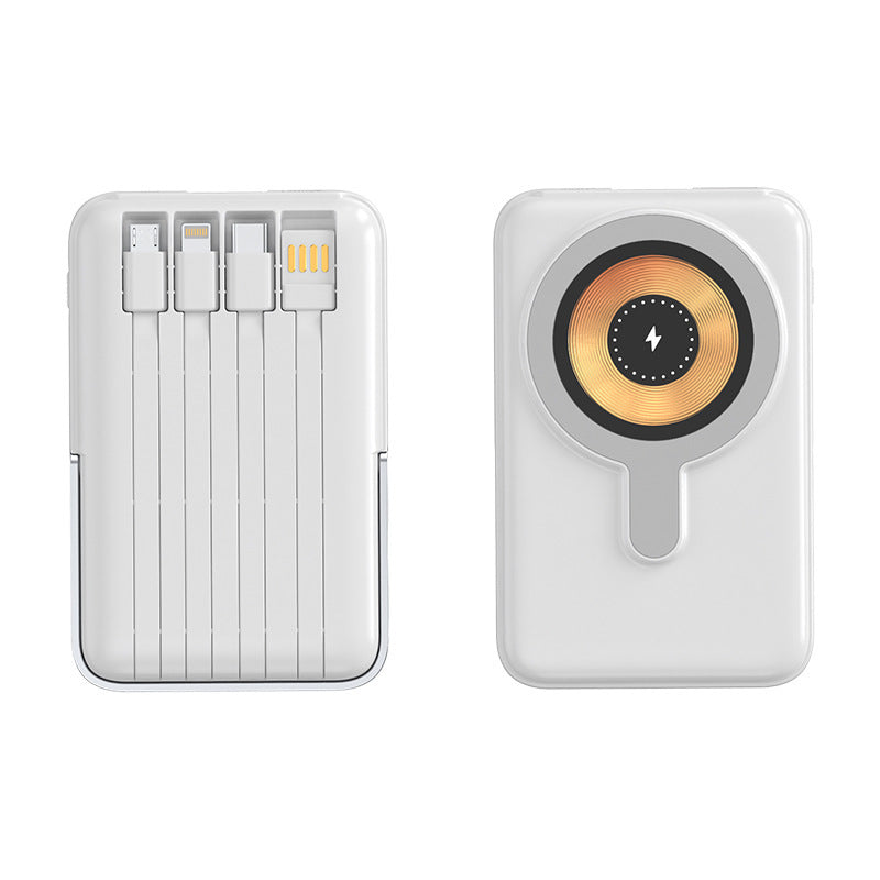 Kompakte Powerbank mit integriertem Ladekabel und kabelloser Ladefunktion Skanto