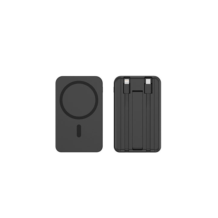 Tragbare Powerbank mit integrierten Ladekabeln und Qi-Ladefunktion Skanto