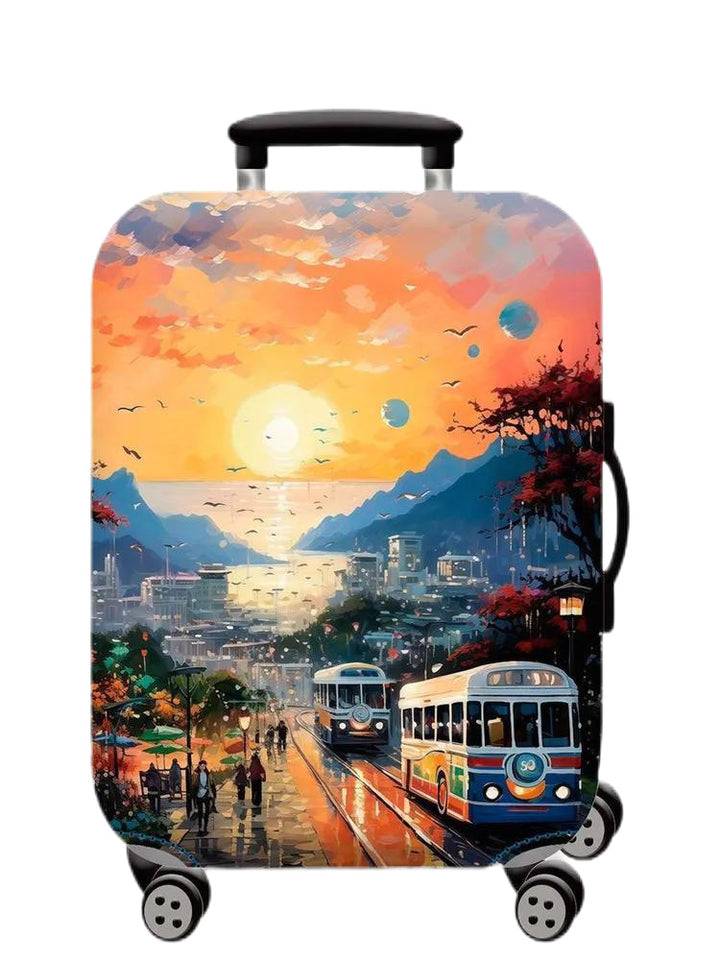 Unisex Hartschalen-Kabinentrolley mit Vintage-Reiseillustration, 360°-Drehrädern und Teleskopgriff Skanto