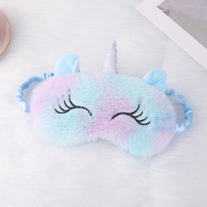 Niedliche Einhorn-Schlafmaske für Damen mit bestickten Wimpern, weichem Plüsch und elastischem Rüschenband Skanto