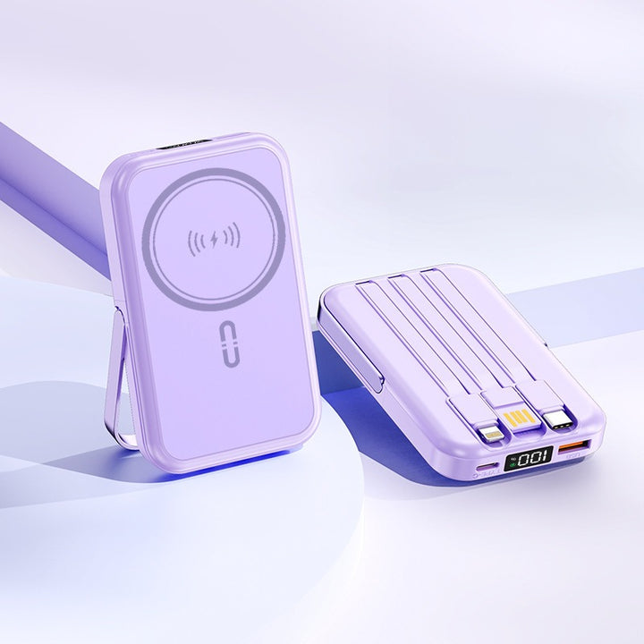 Tragbare Induktions-Powerbank mit integriertem Ständer und mehreren Anschlüssen Skanto