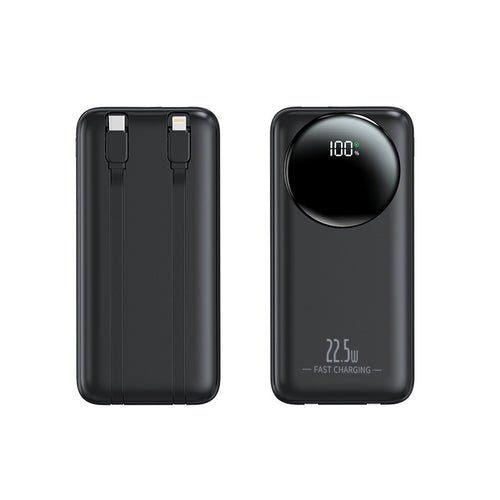 Tragbare Powerbank mit integrierten Kabeln und digitaler Leistungsanzeige Skanto