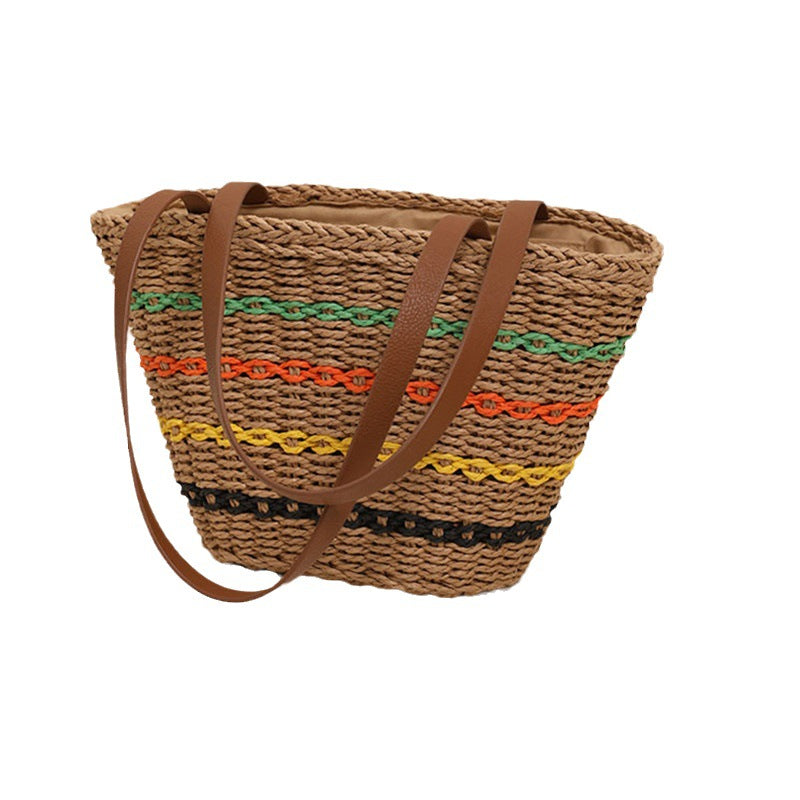 Trendige Strohtasche mit farbigen Details Skanto