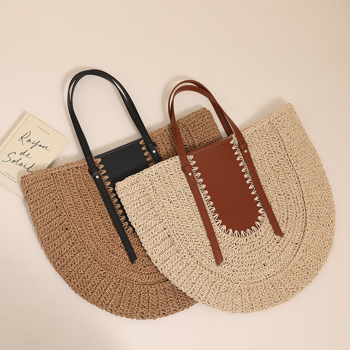 Elegante handgemachte Strohtasche mit Lederdetails Skanto