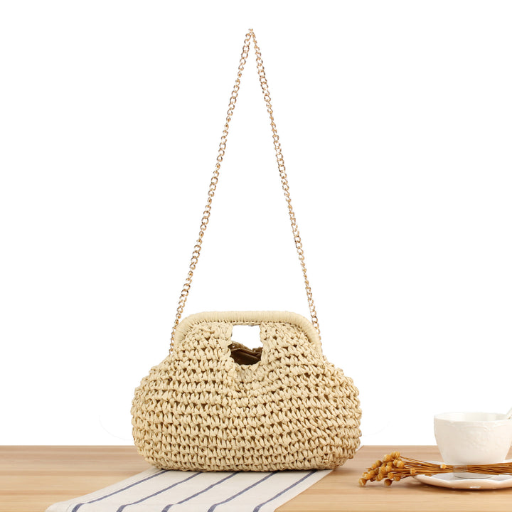 Schultertasche aus handgeknüpftem Naturmaterial mit elegantem Kettenriemen Skanto