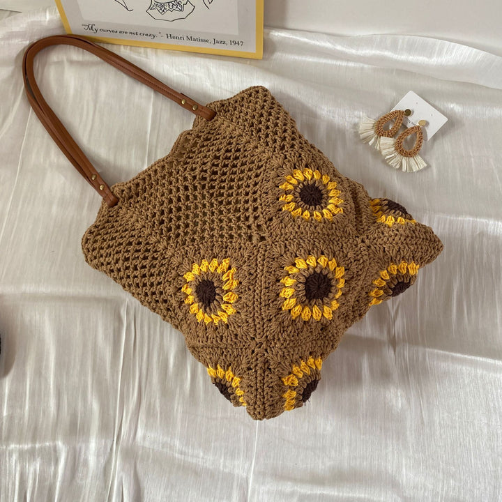 Handgemachte Makramee-Tasche mit einzigartigem Sonnenblumenmuster Skanto