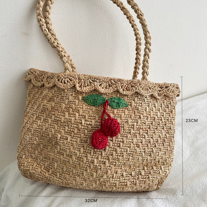 Handgemachte Strohtasche mit buntem Zitronen-Design Skanto