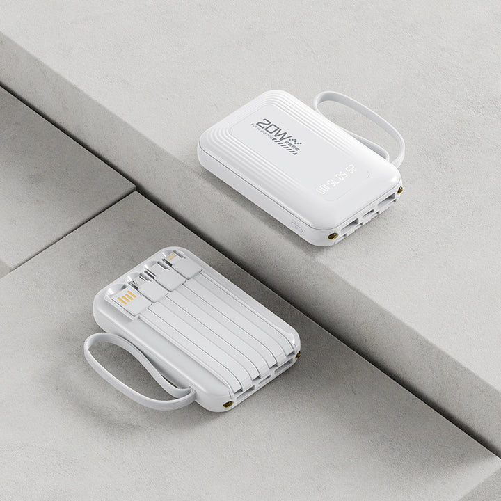 Tragbare Powerbank mit integriertem Kabelsystem und LED-Anzeige Skanto