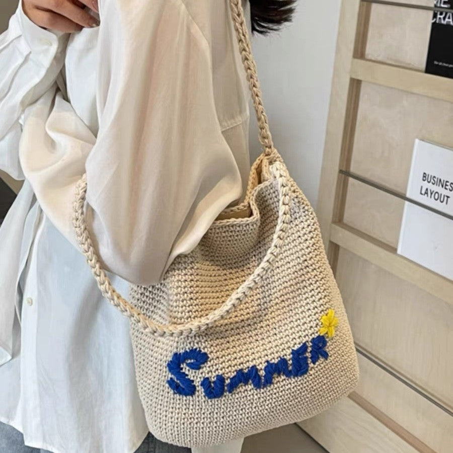 Handgemachte Baumwolltasche mit hellem Sommermotiv Skanto