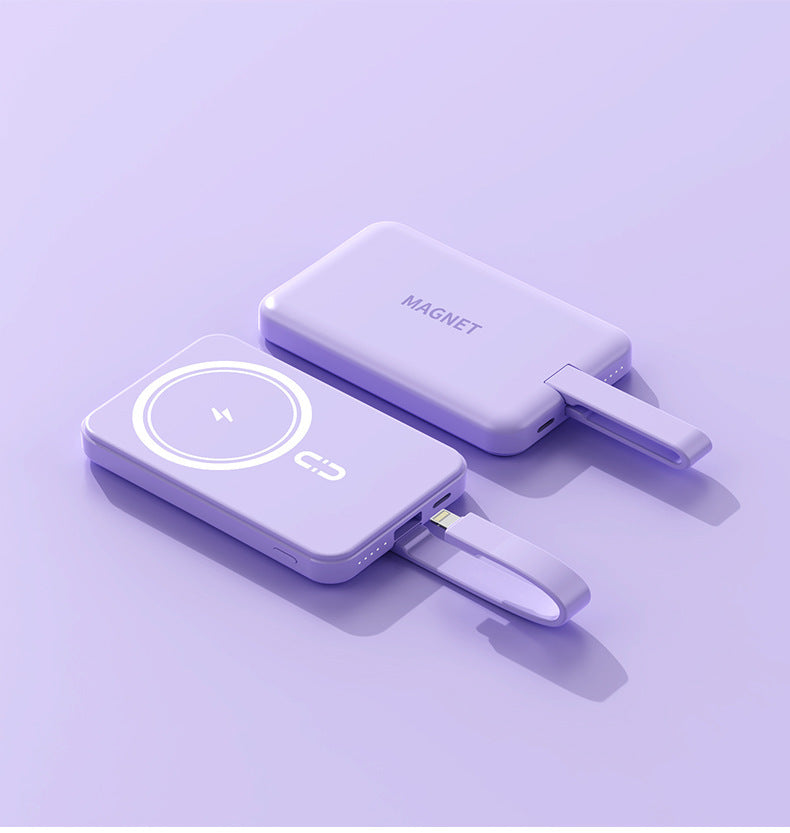 Magnetische Powerbank mit kabellosem Laden und integriertem Kabelsystem Skanto